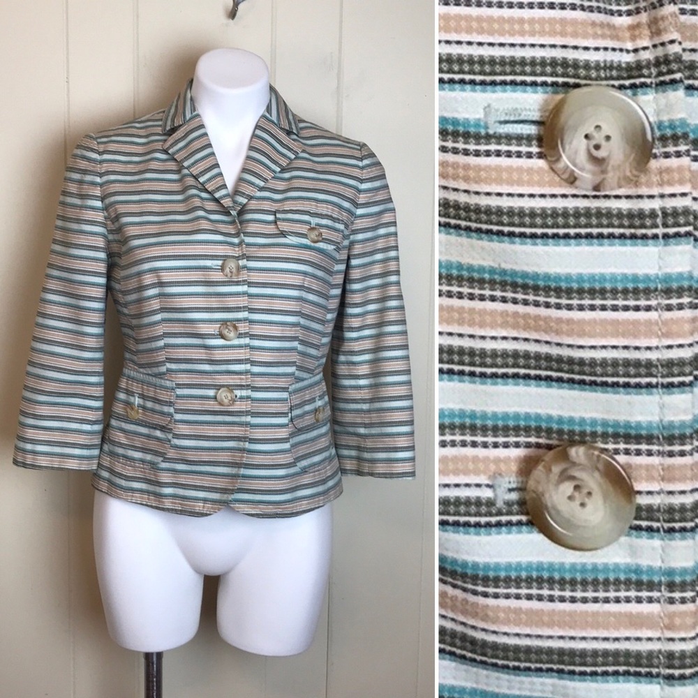 Loft 3 Button Cropped Striped Casual Blazer